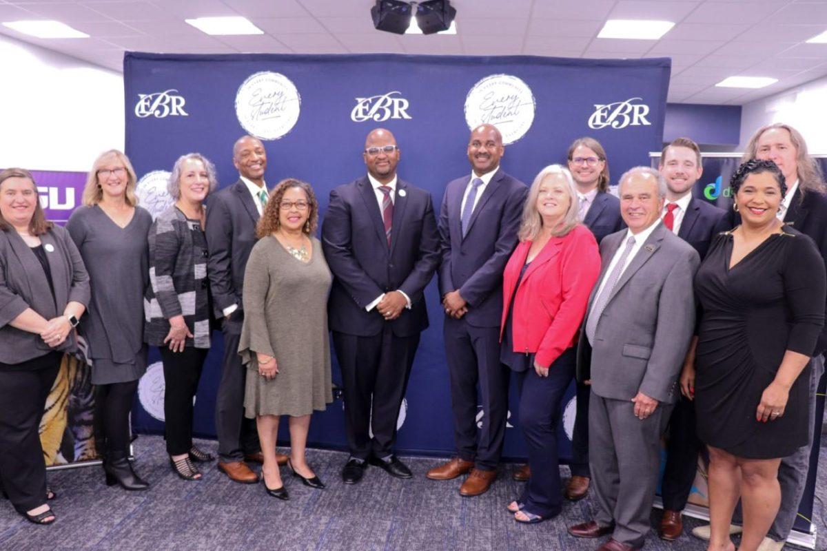 East Baton Rouge Parish School Board announce their participation in a $3.5 million grant from the Bill &amp; Melinda Gates Foundation.(Left to Right) Andrea O&#8217;Konski, Chief Officer of Accountability, Assessment &amp; Evaluation,&#160;Suzanne Navo, EBRPSS Grant Writer&#160;Dr. Judith Rhodes, Professor of Research, LSU Social Research &amp; Evaluation Ctrl., William Tate IV, LSU President, Evelyn Ware-Jackson, EBRPSS School Board Member, Dr. Sito Narcisse, Superintendent, East Baton Rouge Public School System, Dr. Ray Hart, Executive Director, Council of the Great City Schools, Jill Dyason, EBRPSS Board Member, Tim Hudson, Chief Learning Officer, DreamBox Learning, Mike Gaudet, EBRPSS Board Member, Jason Sinquefield, Senior VP of Sales &amp; Marketing, DreamBox Learning,&#160;Dr.&#160;Arend W. A. Van Gemmert,&#160;LSU&#160;Professor &amp; Associate Dean for Research and Graduate Studies,&#160;Nicole King,&#160; VP, Urban Education &amp; State Engagement, DreamBox Learning&#160;