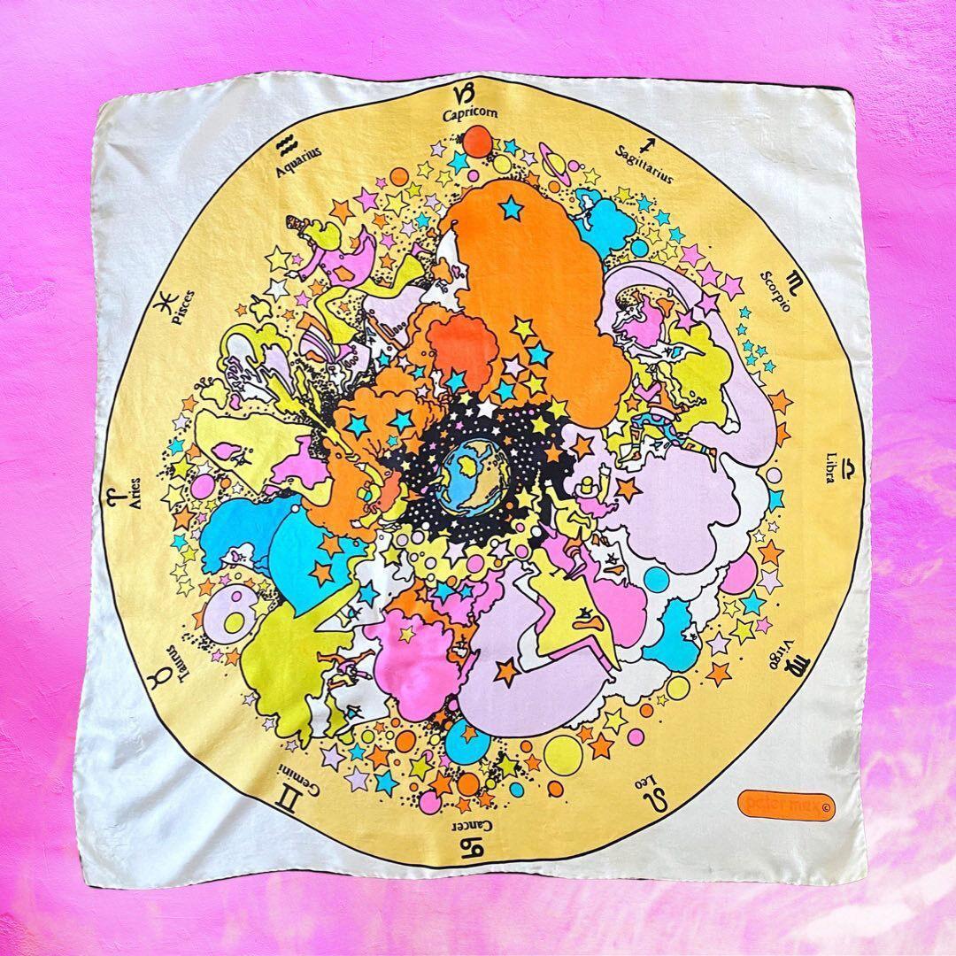 One of Jessica Rogers' best finds. This 1960s Peter Max scarf combines all the astrological signs into one psychedelic print.