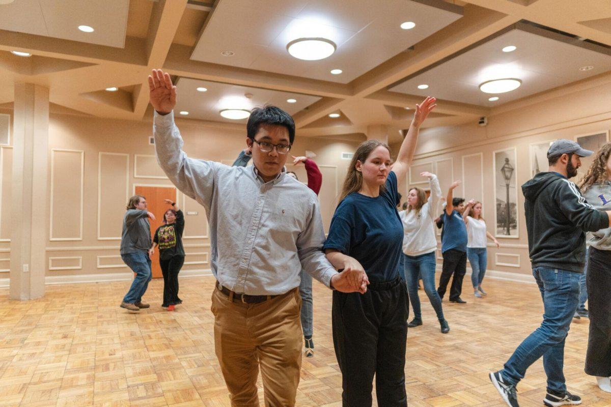 Dancers attempt the newest portion of the sequence on Tuesday, Nov. 15, 2022, inside the LSU Student Union in Baton Rouge, La.