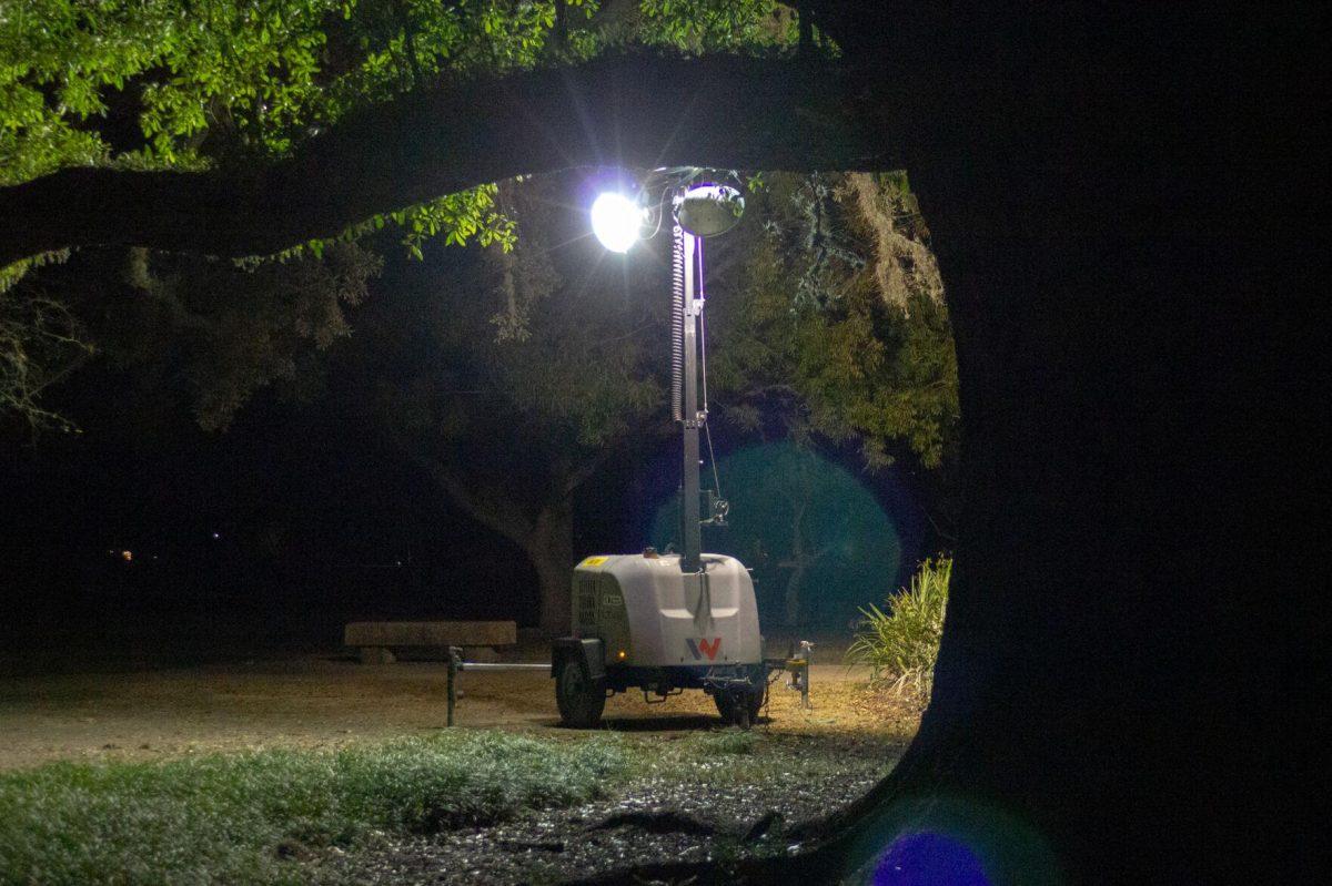 The light illuminates the space on Monday, Nov. 21, 2022, near the LSU Parade Ground in Baton Rouge, La.