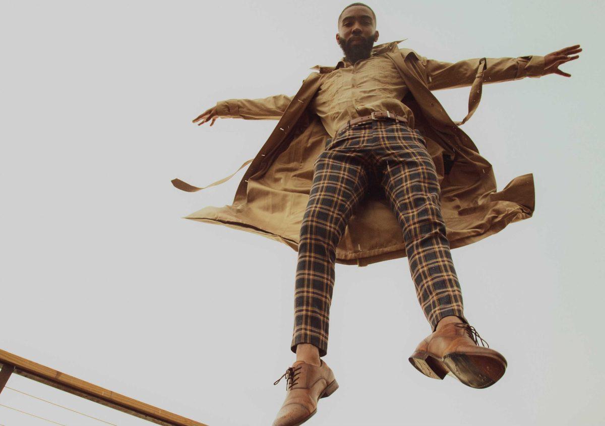 LSU senior Damien Henry, a musician also known as DIEGEAUX, jumps in the air for a demo cover for one of his songs.