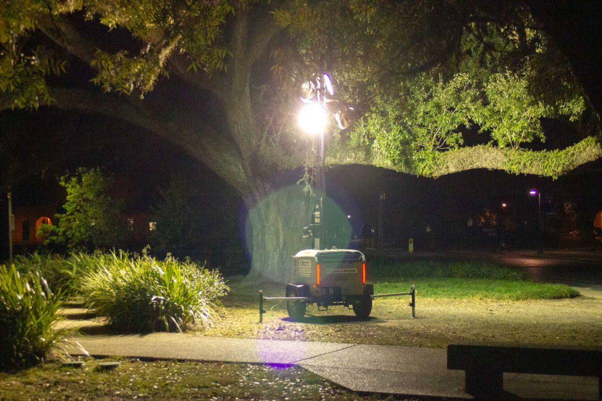 The light generator sits on Monday, Nov. 21, 2022, near the LSU Parade Ground in Baton Rouge, La.