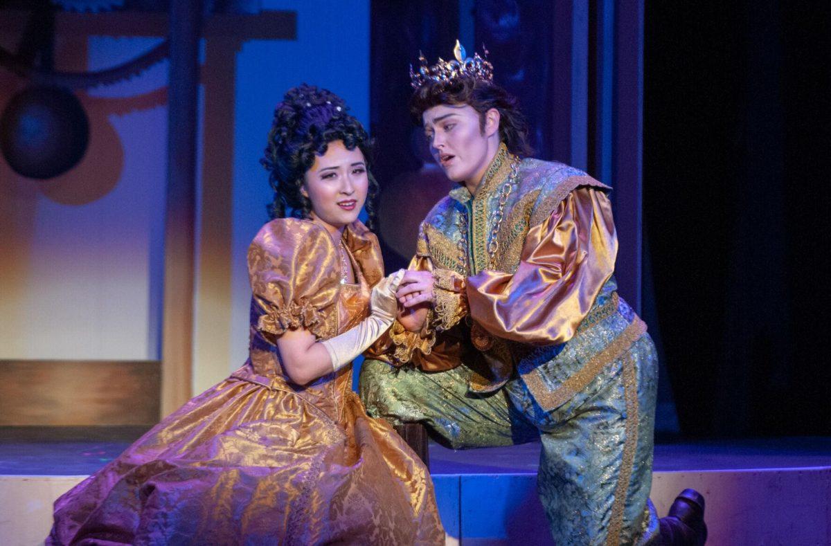 Chuyan Luo, playing Cendrillon, sings to Olvia Newcomb, playing Prince Charmant on Friday, Nov. 11, 2022, in the Shaver Theater on Dalrymple Drive in Baton Rouge, La.