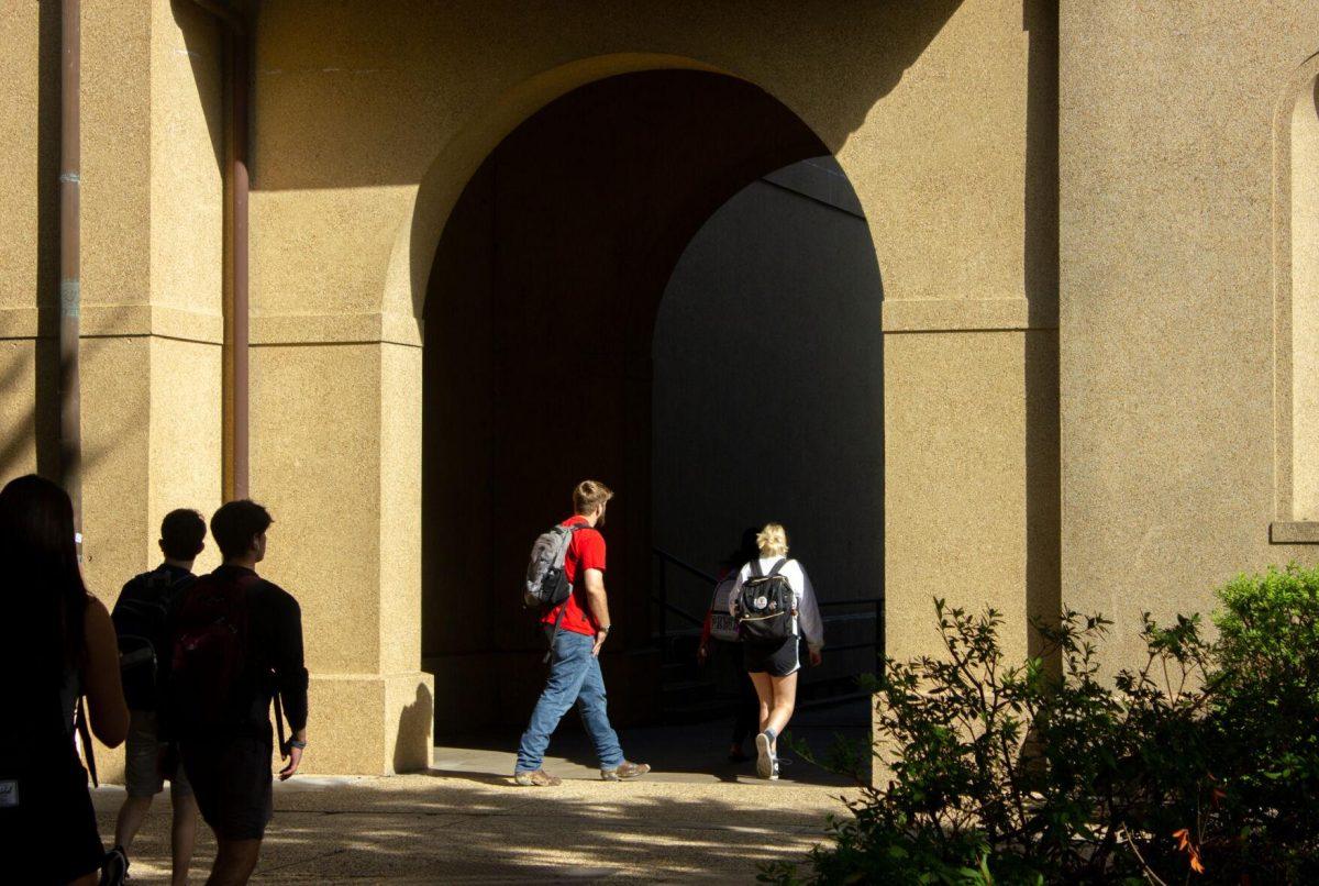 An archway hides from the sunlight on Monday, Nov. 7, 2022, in the Quad in Baton