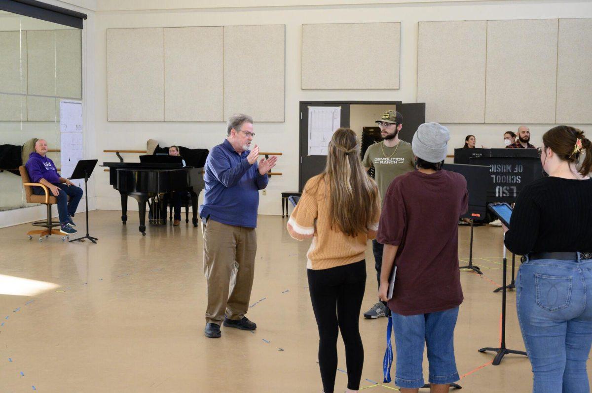 LSU Fruehan Associate Professor Dugg McDonough coaches students during a rehersal for the upcoming opera production "Cendrillon," presented by the Turner-Fischer Center.