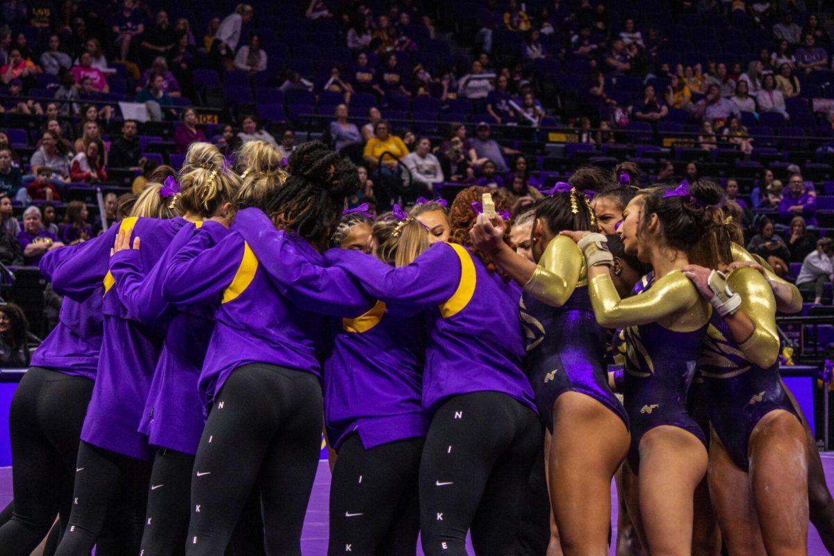 The LSU gymnastics team gears up for their next event Monday, Dec. 12, 2022, during the annual "Gym 101" showcase in the Pete Maravich Assembly Center.