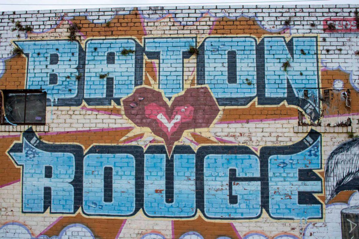 The words "Baton Rouge" seemingly pop out of a hidden wall on Friday, Dec 2, 2022 in downtown Baton Rouge, La.