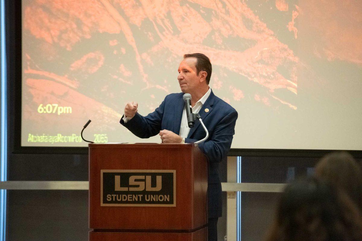 Attorney General of Louisiana Jeff Landry speaks to the room on Tuesday, Oct. 25, 2022, in the Student Union in Baton Rouge, La.