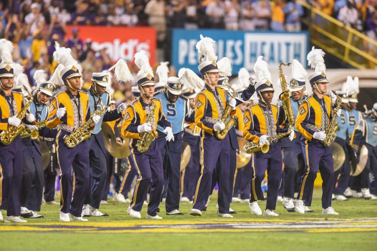 The LSU and Southern bands perform together during half time on Saturday, Sept. 10, 2022, during LSU&#8217;s 65-17 win over Southern at Tiger Stadium in Baton Rouge, La.