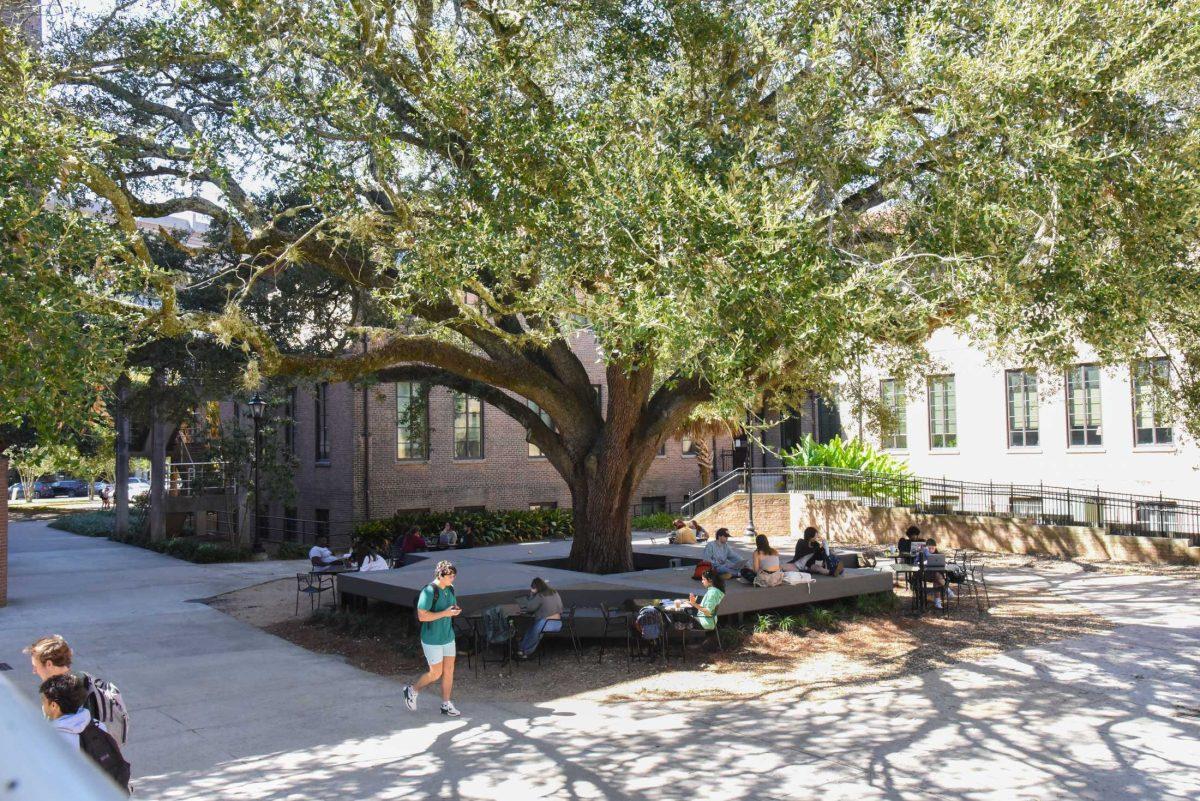 Courtyard sits on Thursday, Sep. 29, 2022, outside of the College of Art and Design building in Baton Rouge, La.