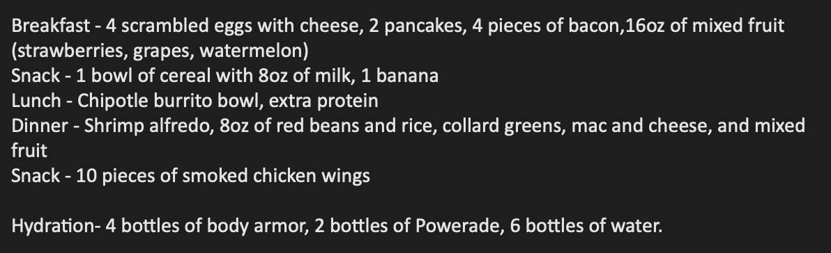 Hypothetical diet provided by Dr. Frakes.