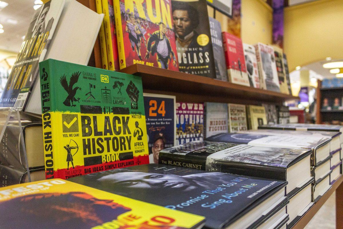 A stand with selected books celebrating Black History Month sits Sunday, Feb. 13, 2022 in LSU's Barnes and Nobles on LSU's campus.