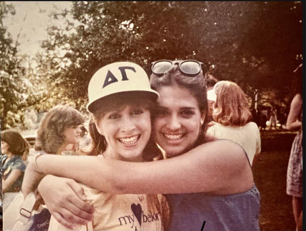 Janet Bergeron Vidrine (right) and her Delta Gamma sorority sister Margaret Cassisa (left) on bid day their sophomore year.&#160;