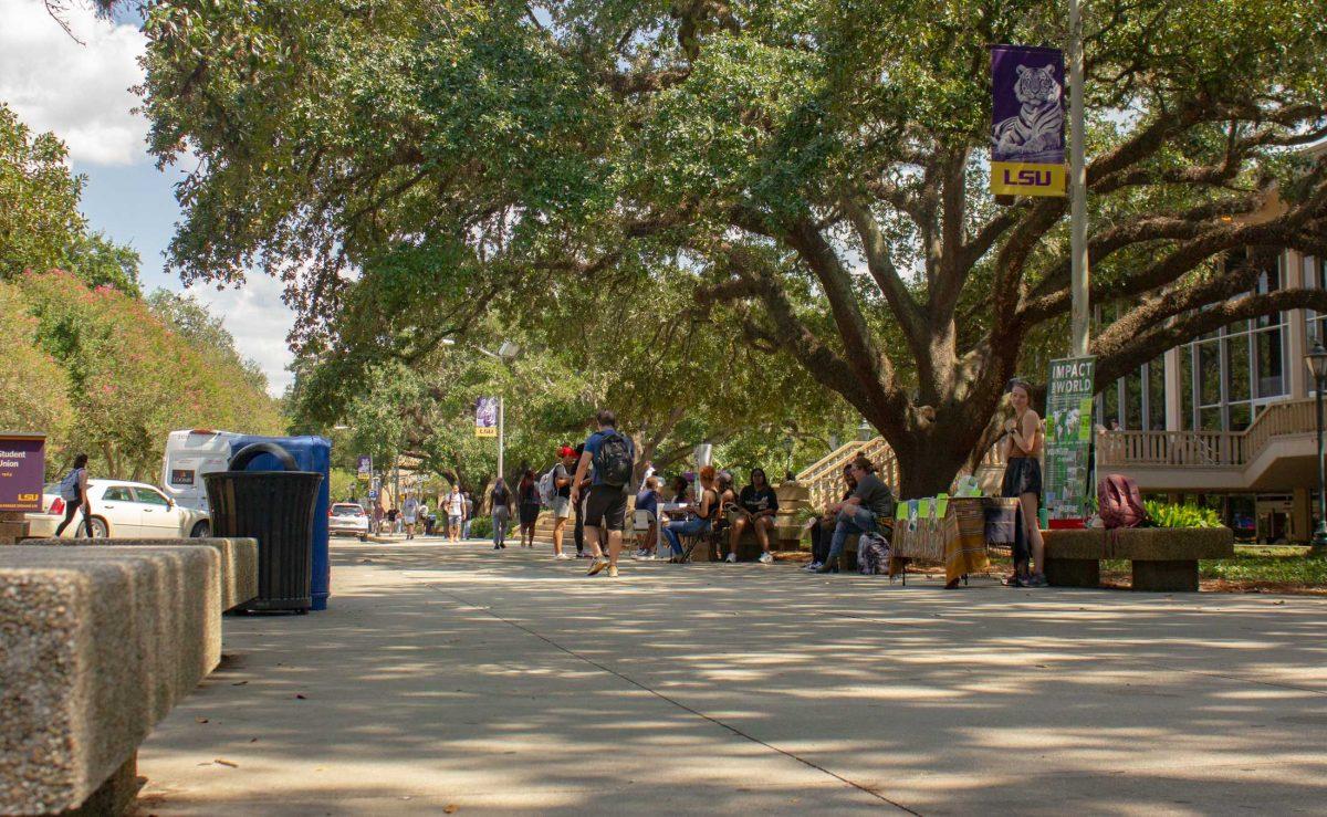 Students stroll down Free Speech Plaza on Wednesday, Sept. 21, 2022, on Tower Drive in Baton Rouge, La.