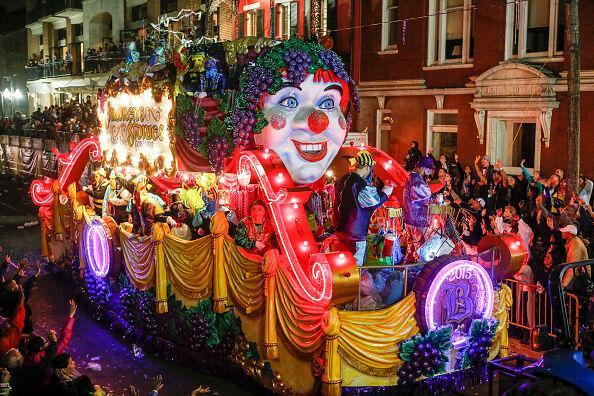 A float with the theme 'Children's Stories That Live Forever' in the Krewe of Bacchus parade during Mardi Gras on February 15, 2015 in New Orleans, Louisiana. (Photo by Skip Bolen/WireImage)