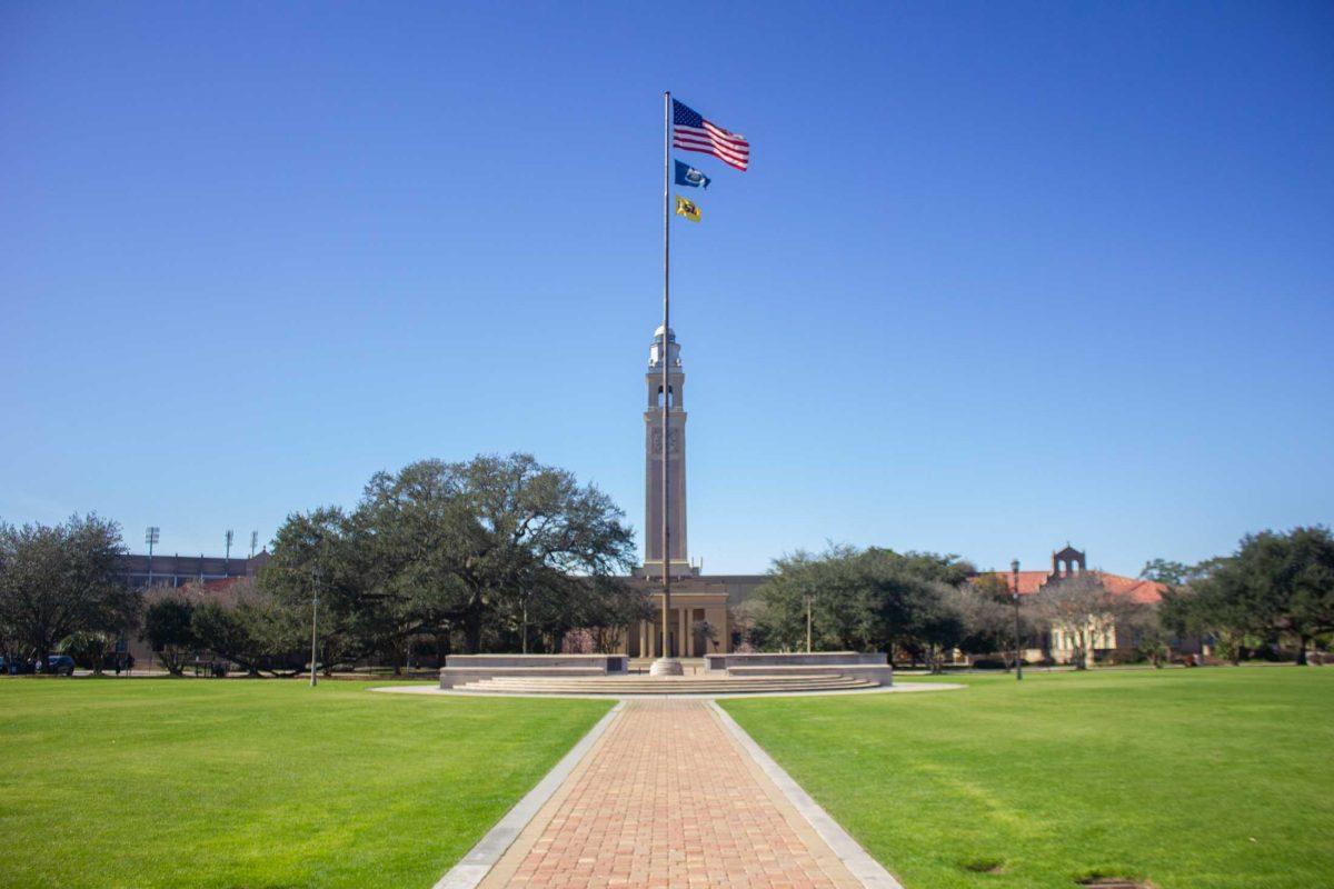 The flags fly on Saturday, Jan. 14, 2023, on the Parade Ground in Baton Rouge, La.