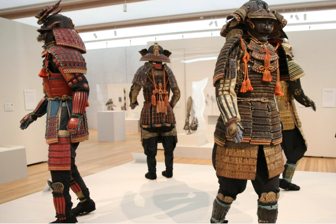 Full suits of samurai armor in an exhibit at the Kimbell Art Museum in Fort Worth, Texas.