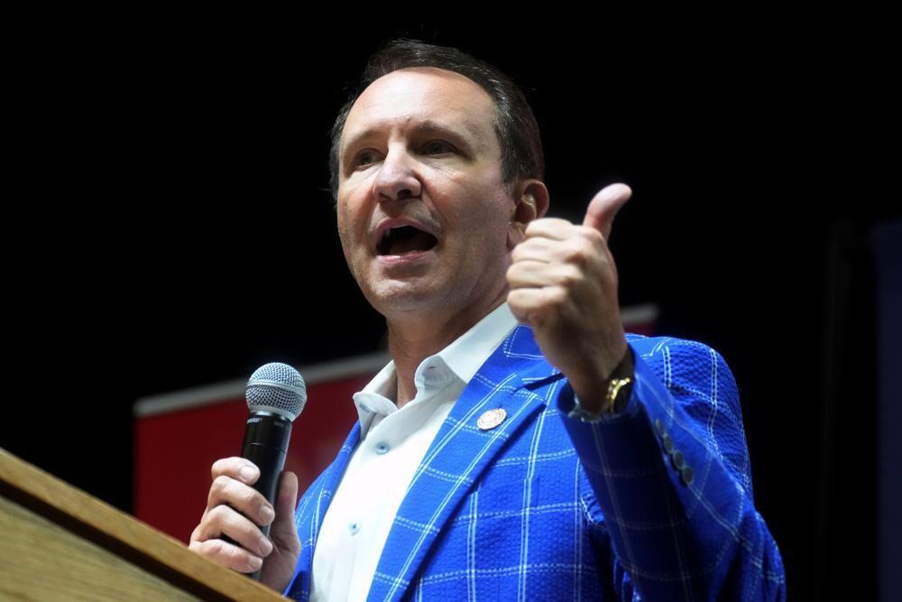 FILE - Louisiana Attorney General Jeff Landry gives remarks ahead of a keynote address from former Secretary of State Mike Pompeo at U.S. Rep. Jeff Duncan's Faith &amp; Freedom BBQ fundraiser on Aug. 22, 2022, in Anderson, S.C. Landry has officially launched his bid for governor in Louisiana in a highly-anticipated gubernatorial race to succeed term-limited Democratic Gov. John Bel Edwards.