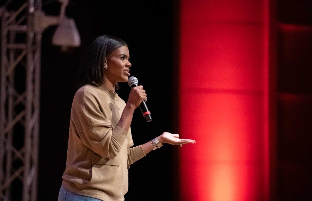 Candace Owens looks out on Tuesday, March 21, 2023, in the Student Union in Baton Rouge, La.