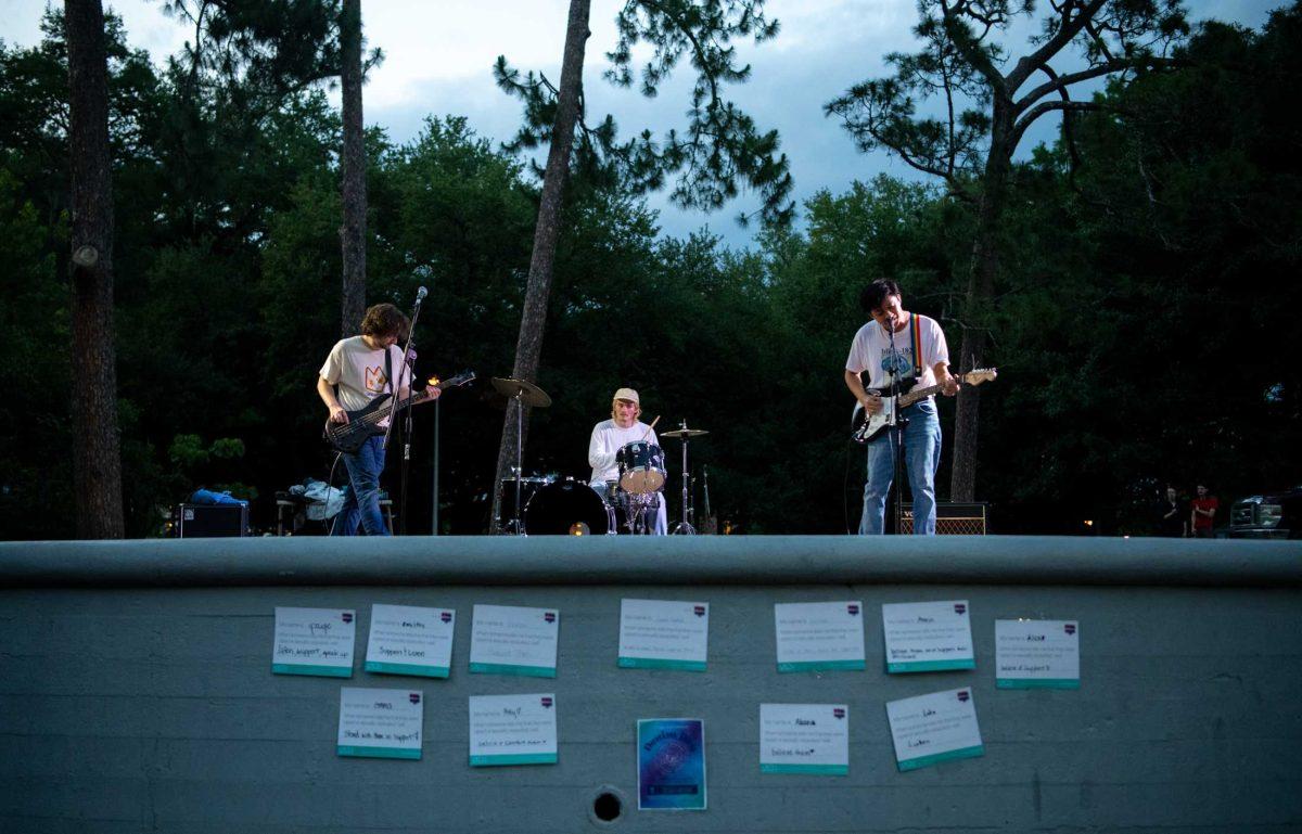 The band performs on Wednesday, April 26, 2023, in the LSU Greek Amphitheater in Baton Rouge, La.