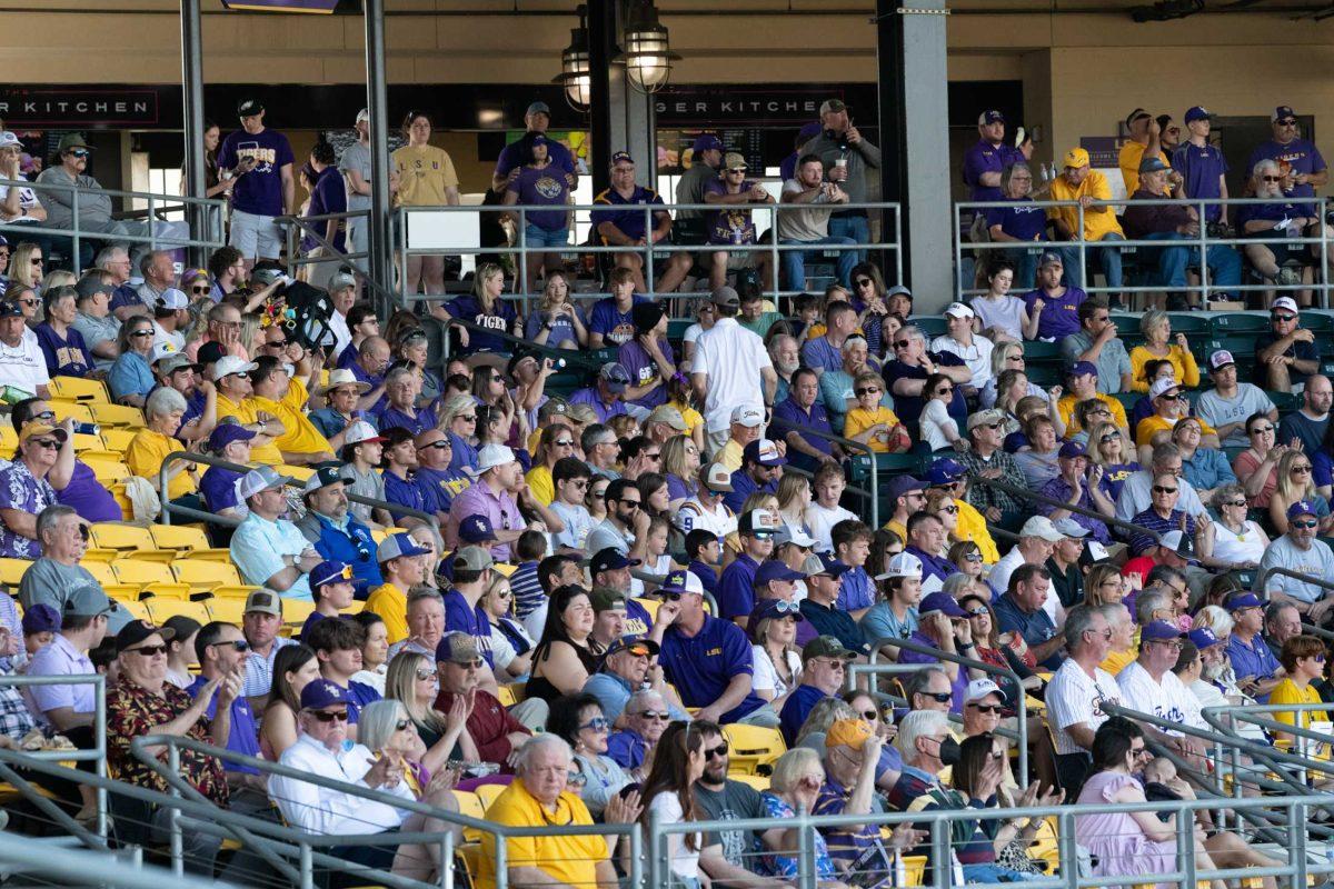 LSU baseball fans cheer Sunday, March 5, 2023, for the Tigers during LSU baseball's 13-0 victory over Central Connecticut State at Alex Box Stadium in Baton Rouge, La.