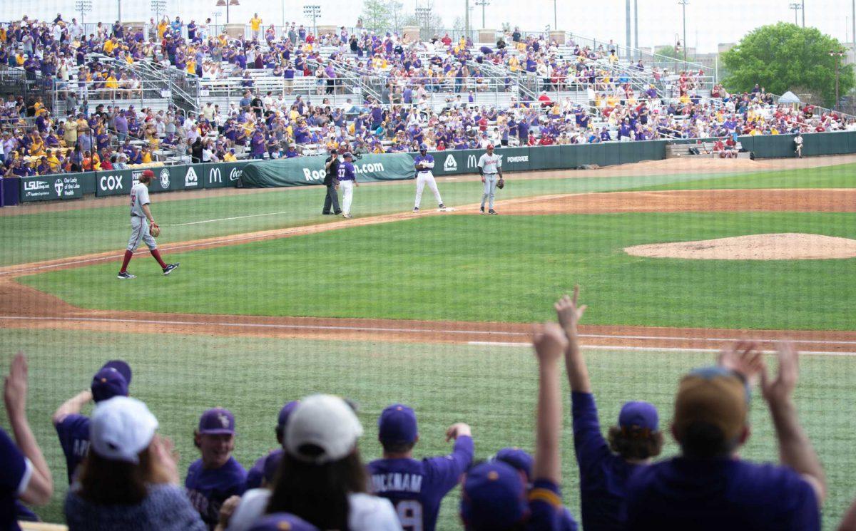 LSU baseball fans cheer on Friday, March 24, 2023, during LSU's 3-9 loss against Arkansas in Alex Box Stadium in Baton Rouge, La.