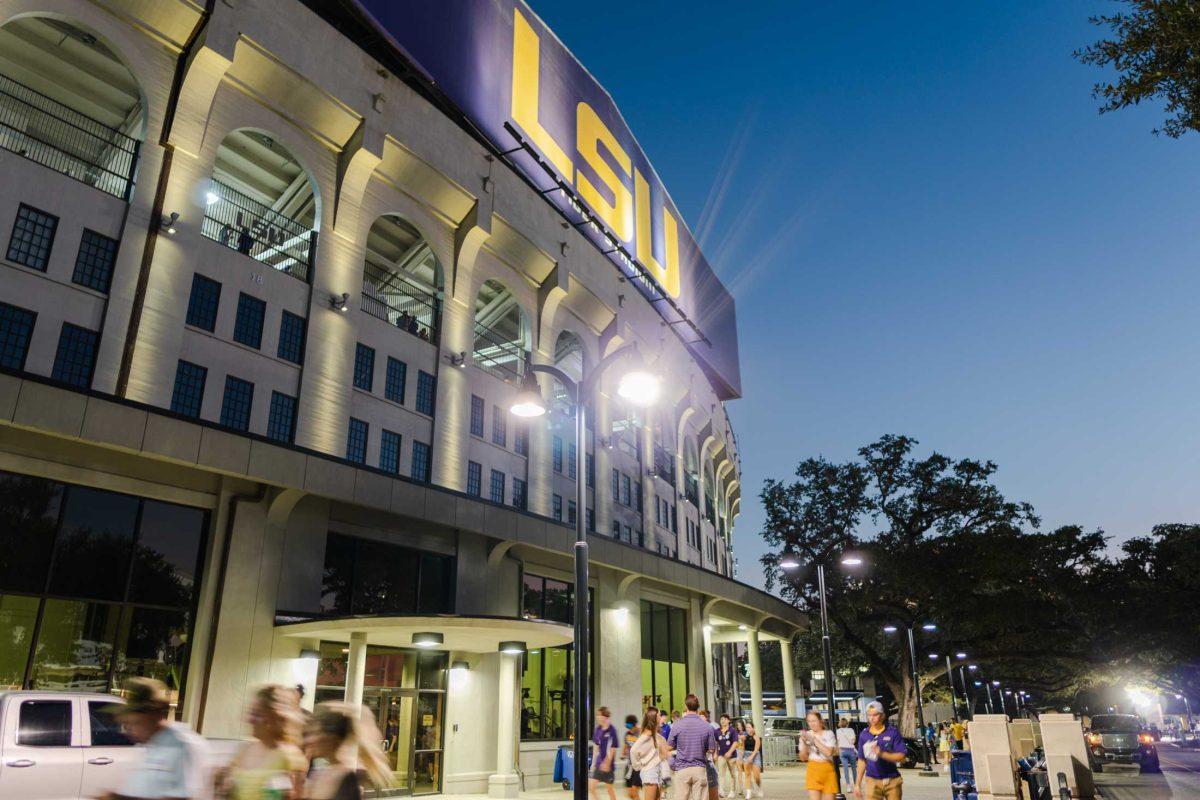 Fans leave Tiger Stadium on Saturday, Sept. 24, 2022, during halftime at the LSU vs. New Mexico game.