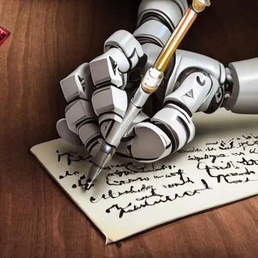 A.I. image generated by OpenArt after being given the prompt:&#160;Robot person writing with a quill.