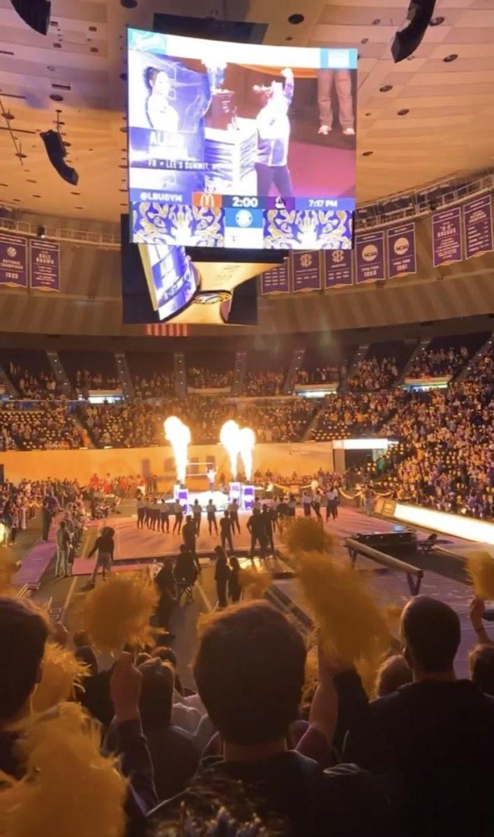 Fans cheer for Aleah Finnegan at a LSU gymnastics meet.