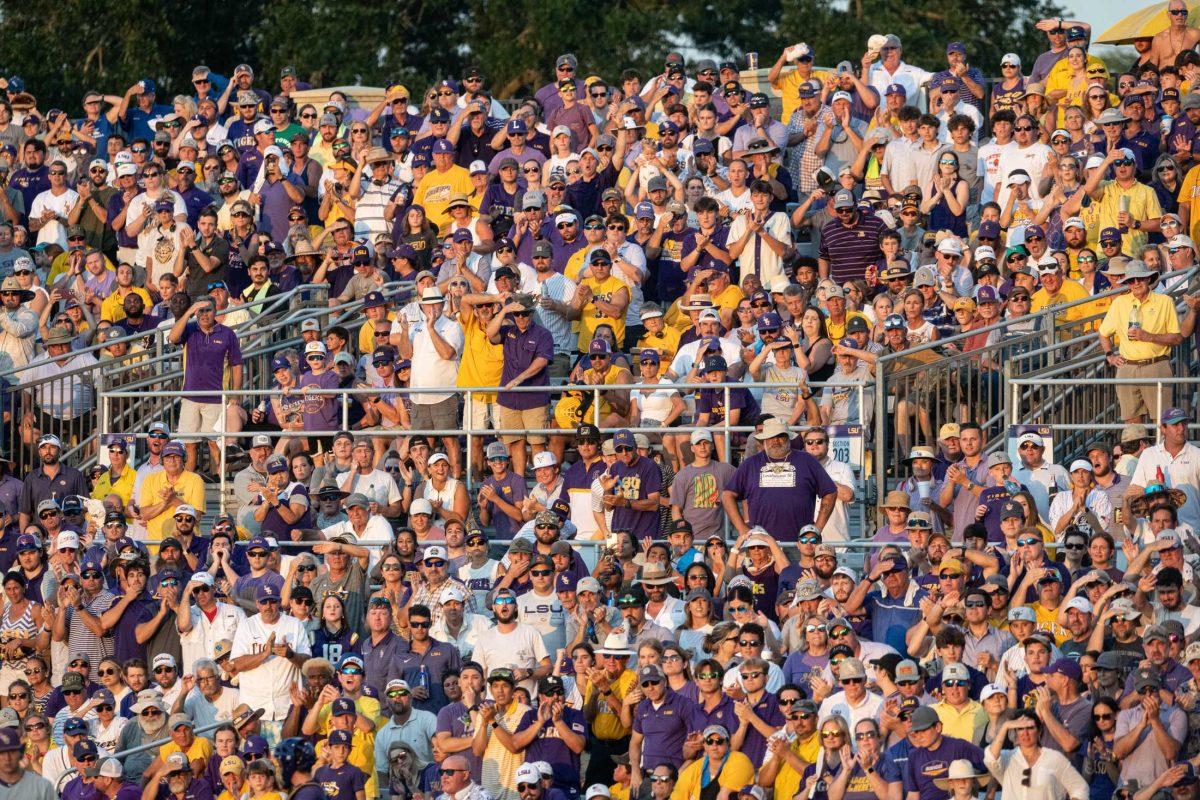 LSU fans cheer Sunday, June 11, 2023, during LSU&#8217;s 8-3 win against Kentucky at Alex Box Stadium in Baton Rouge, La.