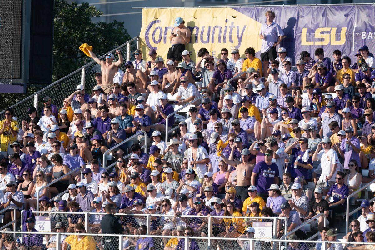 The LSU student section cheers Sunday, June 11, 2023, during LSU&#8217;s 8-3 win against Kentucky at Alex Box Stadium in Baton Rouge, La.