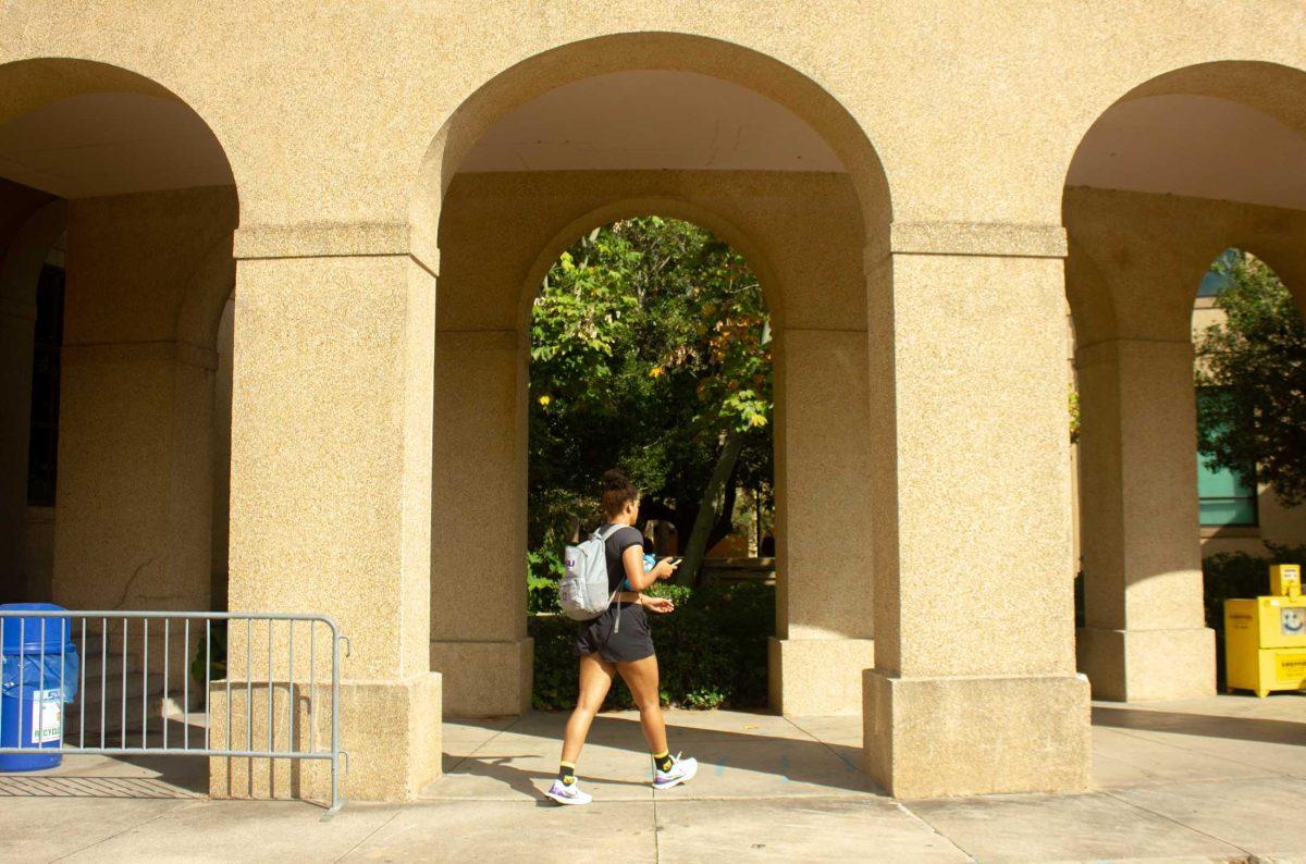 The sun shines on the archway on Monday, Nov. 7, 2022, near Allen Hall in Baton Rouge, La.