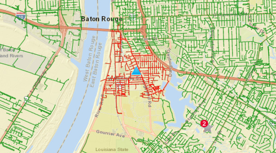 An Entergy map shows power out at LSU.