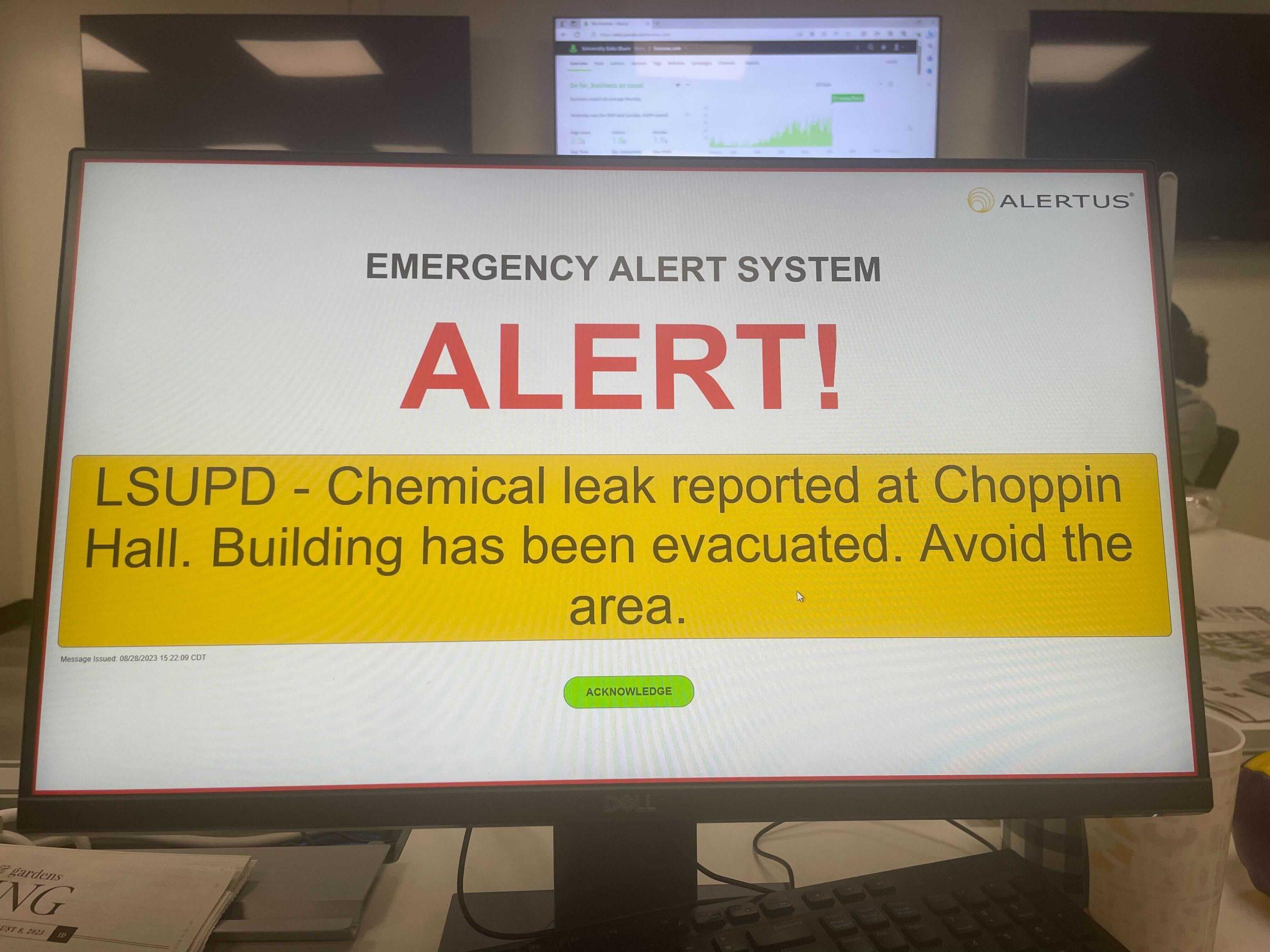 Chemical leak at LSU's Choppin Hall; building evacuated, then reopened