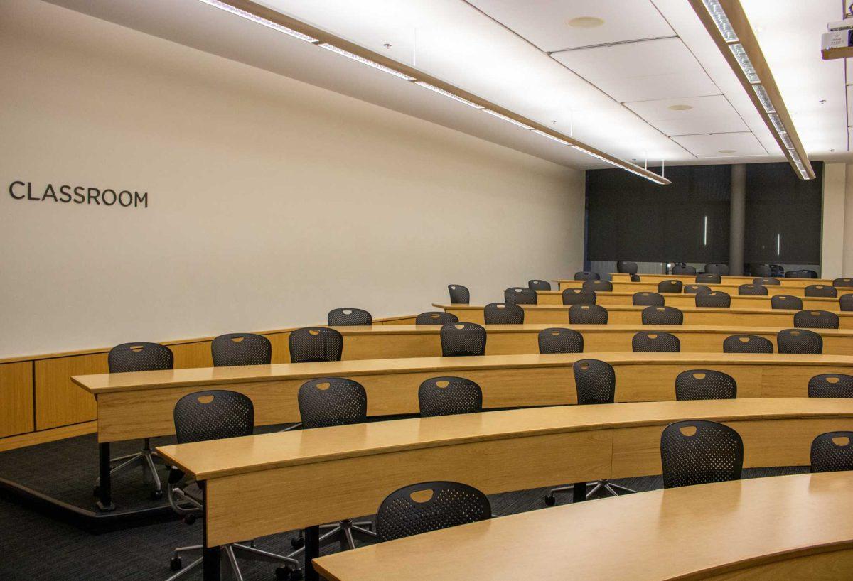 A newer classroom sits empty in the Business Complex on Thursday, Jan. 26, 2023, on LSU's Campus.