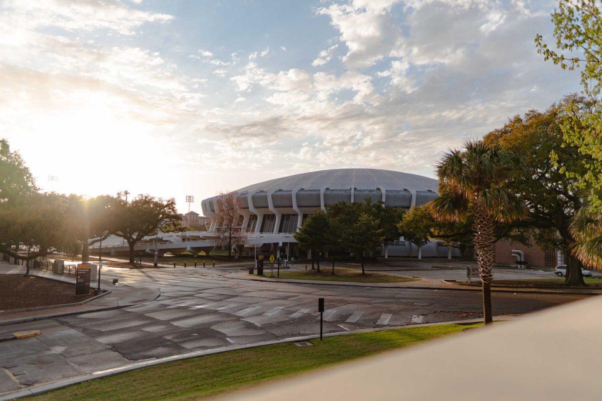 The Sun shines on the Pete Maravich Assembly Center on Tuesday, March 22, 2022, on North Stadium Drive in Baton Rouge, La.