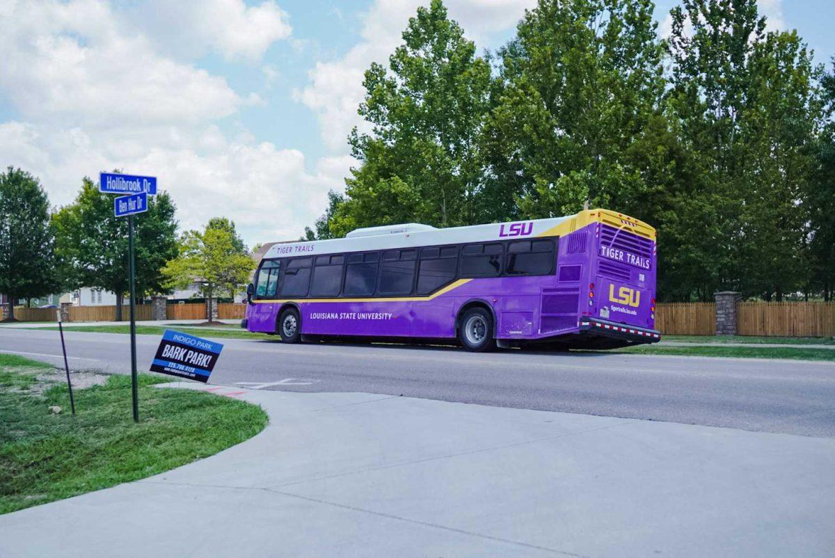 An LSU bus sits on the side of the road on Wednesday, June 28, 2023, on Ben Hur Drive in Baton Rouge, La.