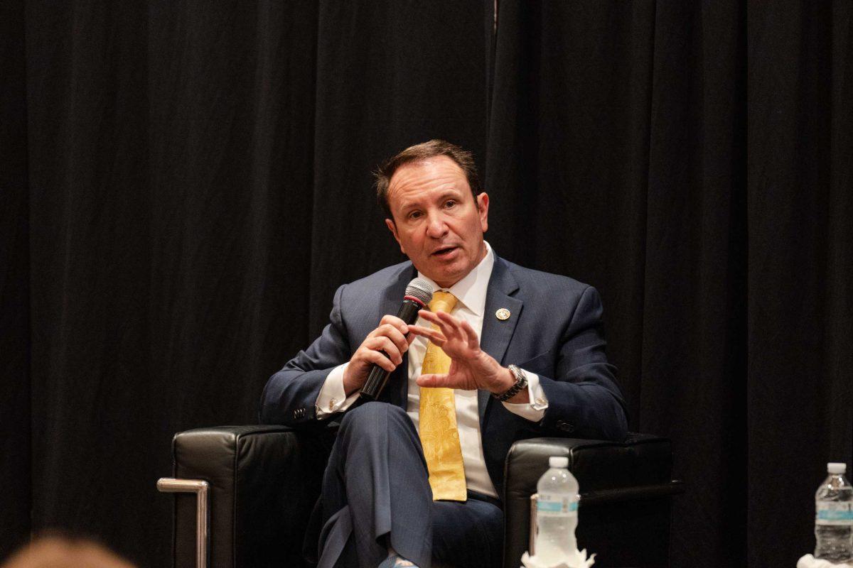 Gubernatorial candidate and State Attorney General Jeff Landry answers questions on Wednesday, April 26, 2023, at the PAR forum held at the Crowne Plaza in Baton Rouge, La.