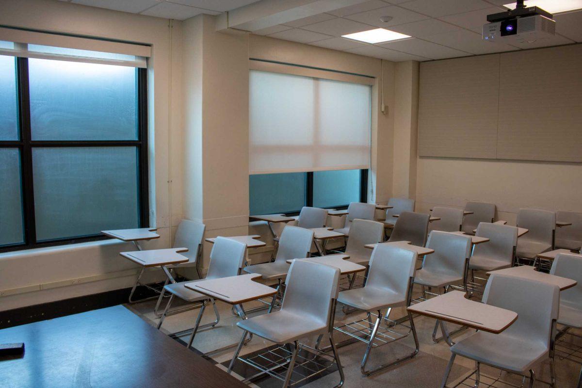 A classroom in the Allen Hall basement sits empty on Thursday, Jan. 26, 2023, on LSU's Campus.