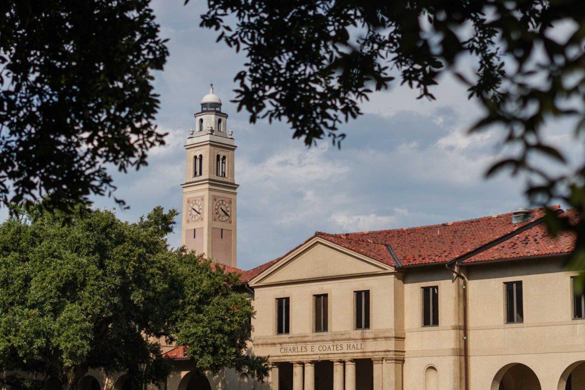 Memorial Tower rises above the buildings in the Quad on Tuesday, Sept. 26, 2023, on LSU's campus.