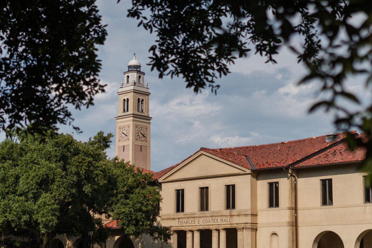 Memorial Tower rises above the buildings in the Quad on Tuesday, Sept. 26, 2023, on LSU's campus.