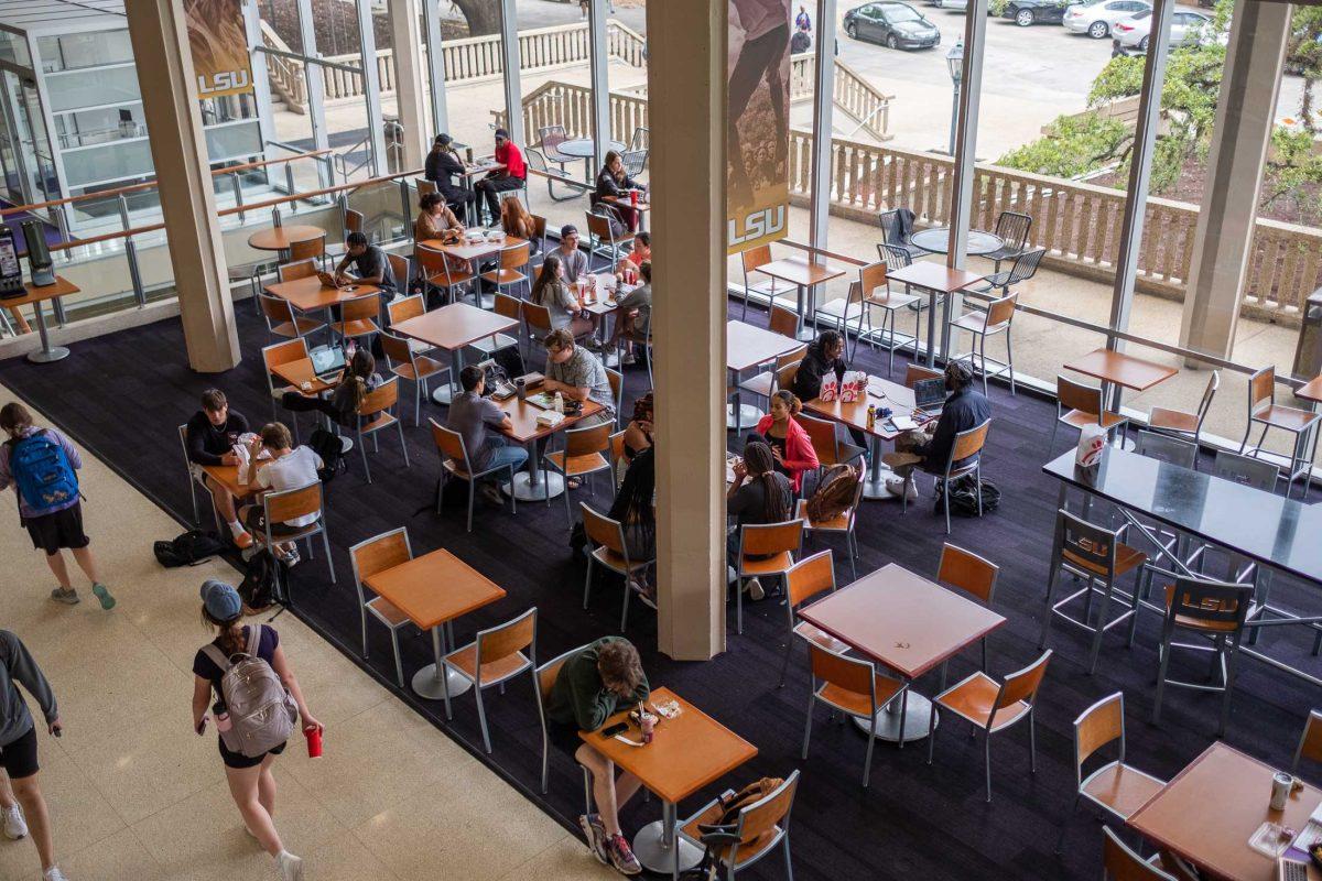 Students study and eat in the LSU Student Union on March 31, 2023.