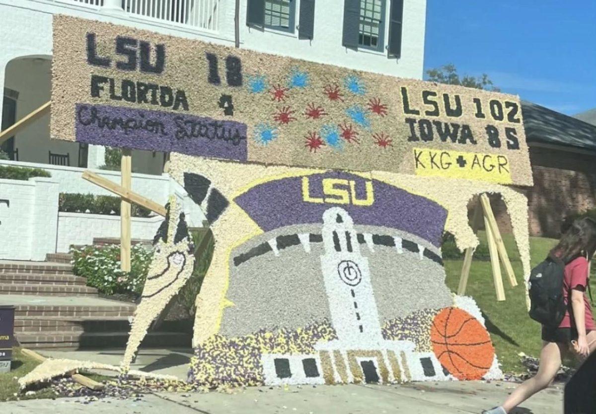 The remains of the Kappa Kappa Gamma pomping sign as can be seen from the road.