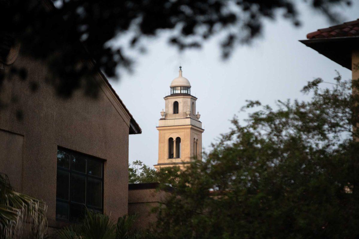 Memorial Tower sits past the buildings and trees on Monday, Oct. 2, 2023, near Lockett Hall in Baton Rouge, La.