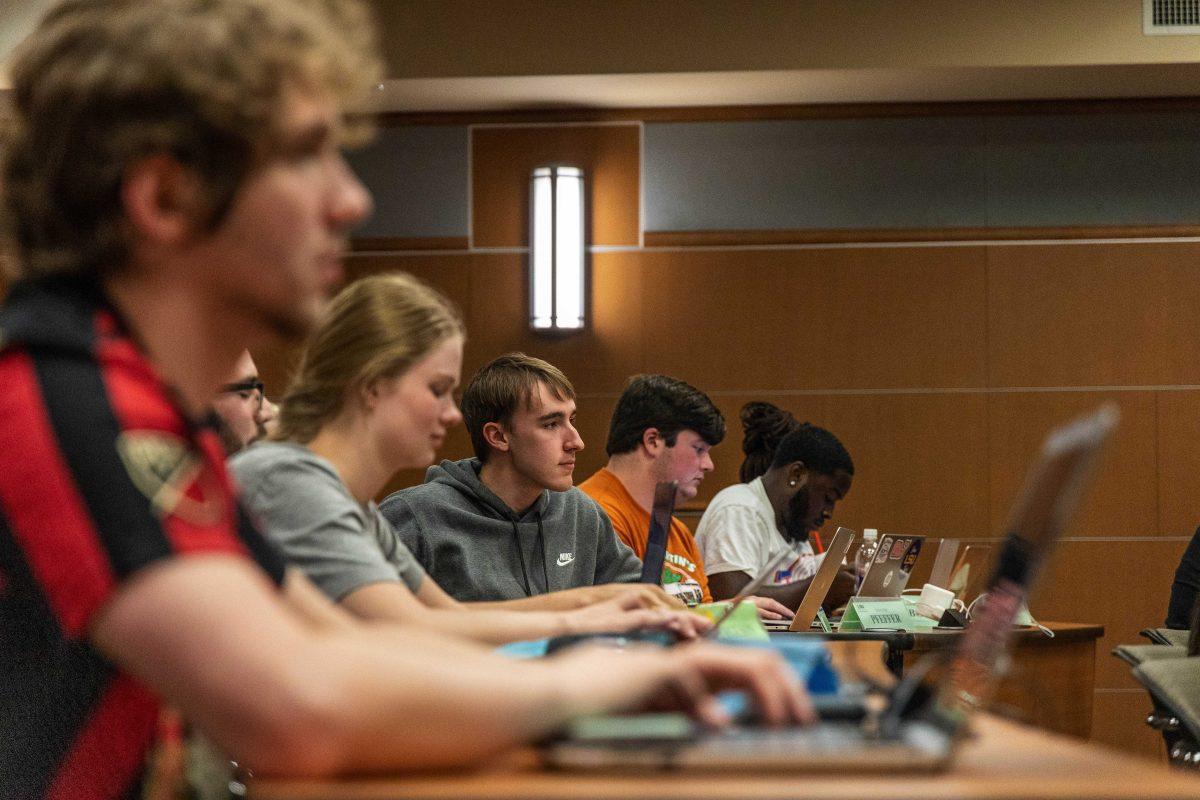 LSU Student Government senators listen attentively Wednesday, Sept. 21, 2022, during a meeting at the Capital Chamber in the LSU Student Union.