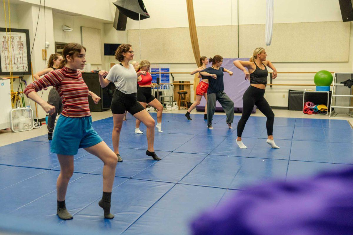 Dancers practice the first steps of a routine on Friday, Oct. 13, 2023, during a Jazz Funk workshop inside the Music and Dramatic Arts building on LSU's campus.