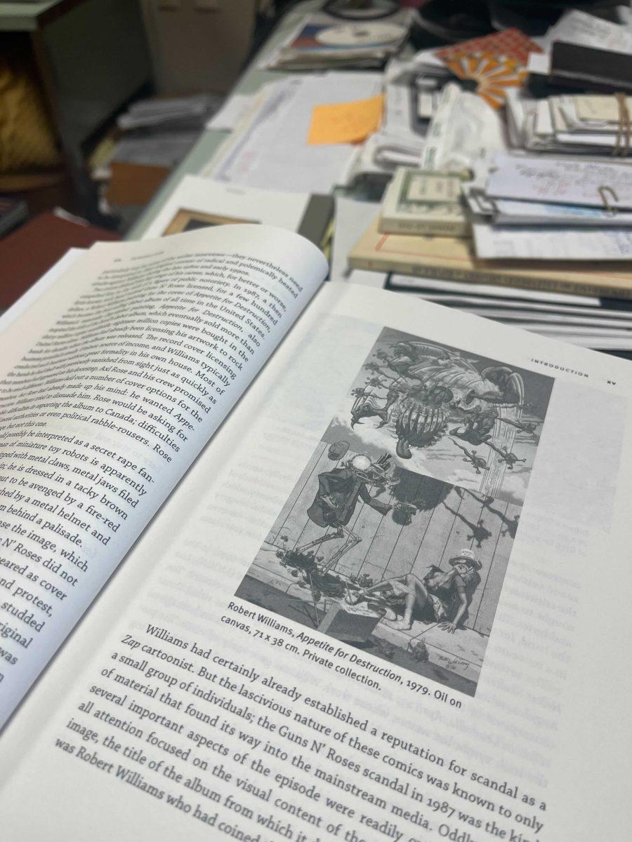 Lowbrow artist Robert Williams sold his painting, "Appetite for Destruction" for around $200 to Guns N' Roses, who weren't known at the time, art history professor Darius Spieth said. William's original art was deemed too controversial, so the album's art was eventually censored. A black-and-white picture of William's painting is featured in the book Spieth coauthored.