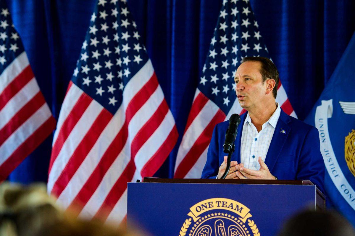 Louisiana Gov.-elect Jeff Landry speaks about his transition plans on Wednesday, Oct. 25, 2023, during a press conference in Lafayette, La.