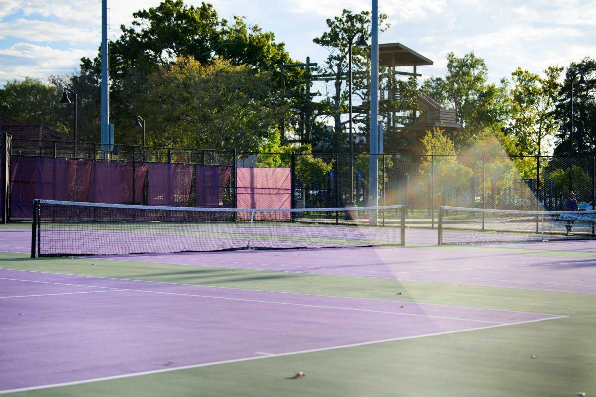 The sun shines on the tennis courts on Tuesday, Oct. 31, 2023, at the LSU University Recreation in Baton Rouge, La.