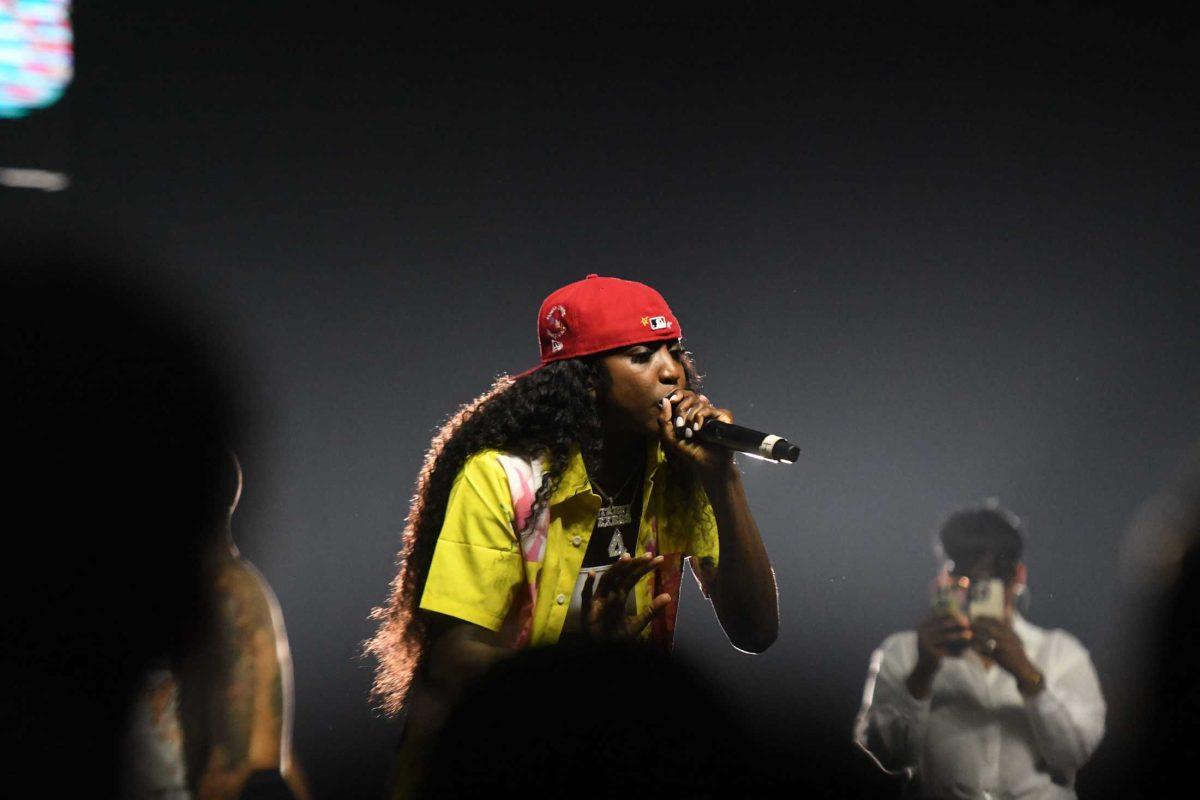 American rapper and LSU women&#8217;s basketball freshman guard Flau&#8217;jae Johnson performs on Thursday, April 27, 2023, at the annual Groovin&#8217; concert hosted by LSU student government in the Pete Maravich Assembly Center in Baton Rouge, La.